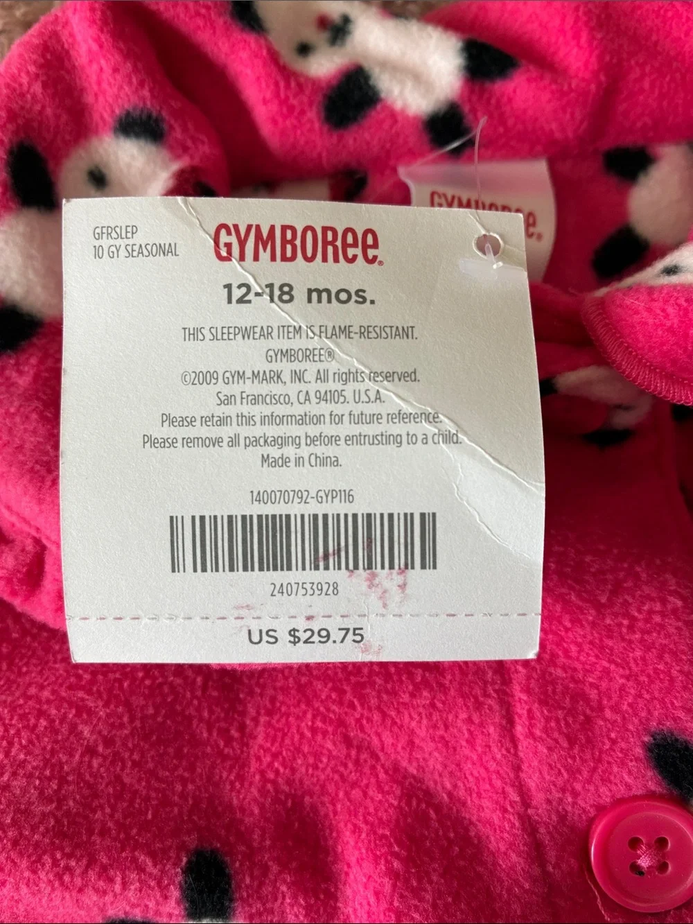 Gymboree Hot Pink Fleece Pajama Set with Panda Print